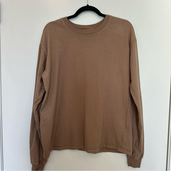 Good American Essential Long Sleeve Crewneck Top Putty Brown size 1/2 small S/M - Picture 4 of 12